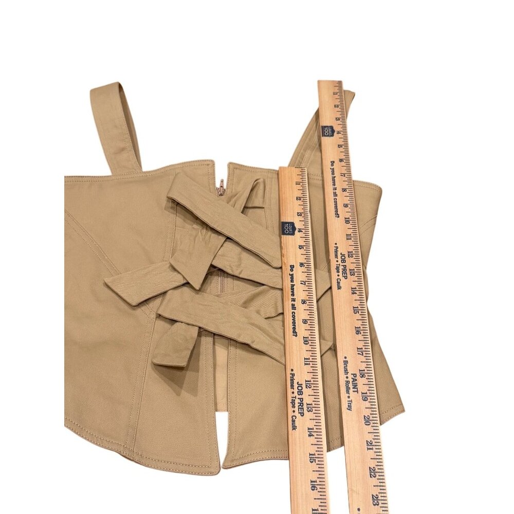 L'Academie Women Tan Bow Front Corset Top Khaki Sleeveless Cotton Blend Small - Picture 9 of 9